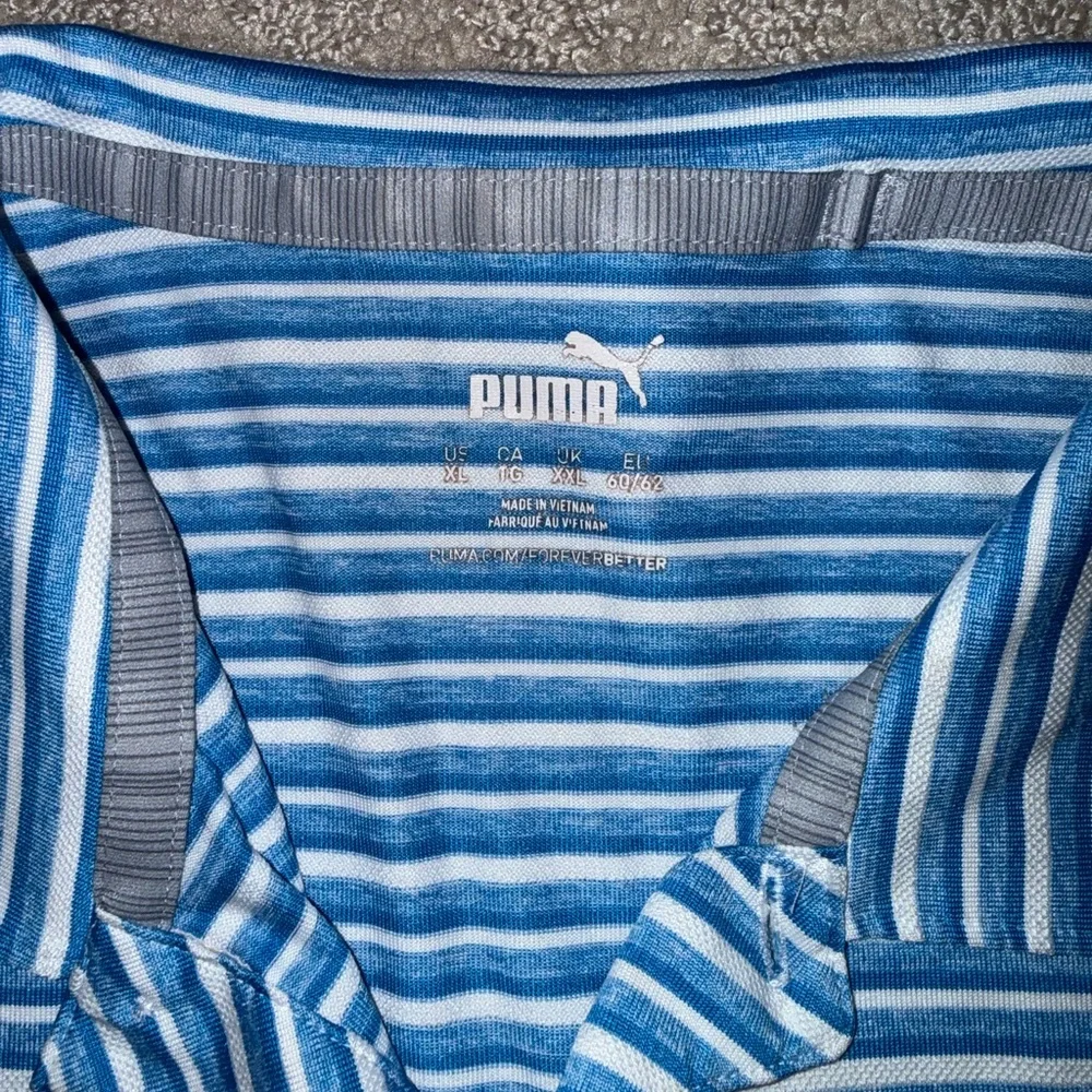 Puma Blue and White Striped Men’s Polo Shirt Size XL - Picture 2 of 3